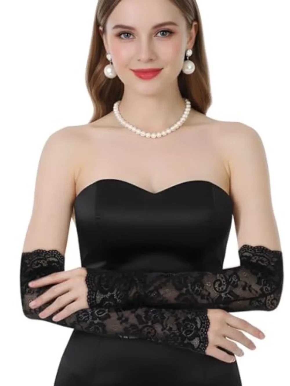 Lace Arm Sleeves for Women Fingerless Gloves Elbow Length Cover